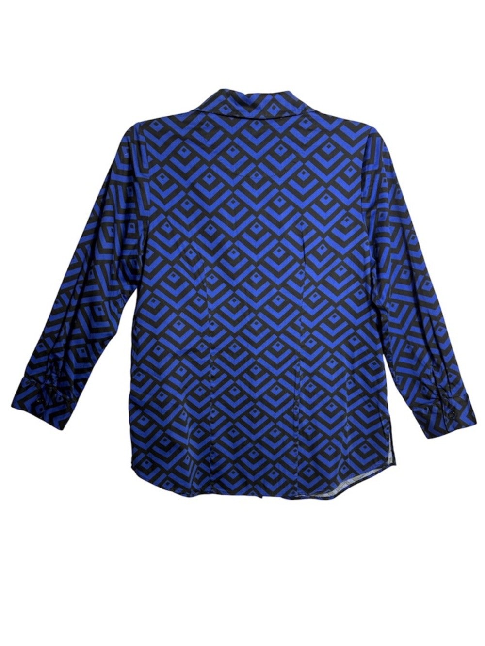 Chico’s Cobalt Blue Black Geometric Print Button Front Blouse Size 1 Medium US 8 - Picture 2 of 6